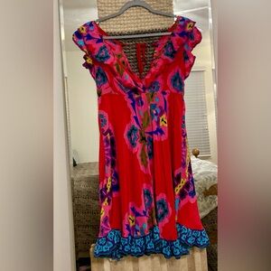 Hale Bob Red Maxi Sundress with V-neck and Flutter Sleeves